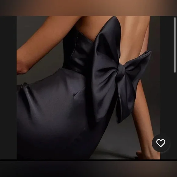 HUTCH black taffeta strapless bow back midi dress 2 - Picture 3 of 10